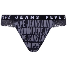 Pepe Jeans Damen Allover Logo Thong Bikini Style Underwear, Black (Black), M