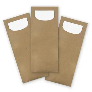 itenga 24x Bestecktasche aus Kraftpapier braun mit weißer Serviette Besteckserviette