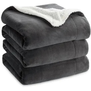 BEDSURE Kuscheldecke - Warm Sherpa Wolldecke & Sofadecke, Flauschig Sofaüberwurf Decke, Dicke Couchdecke, Fleecedecke, Flauschige Wohndecke für Couch, Anthrazit, 220x240 cm, XXL