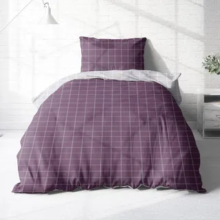 Träumschön Biber Bettwäsche Set 2tlg 135x200 cm + 80x80 cm – Flauschige Bettwäsche Lila – Weiche Winterbettwäsche Kariert - Atmungsaktiv, Warm & Hautfreundlich - 100% Baumwolle