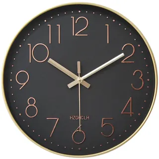 HZDHCLH Funk Wanduhr 30 cm Lautlose Wanduhr Ohne Tickgeräusche, Moderne Batteriebetriebene Uhr für Zuhause, Küche, Wohnzimmer, Büro, Wanddekoration (Gold-schwarz)