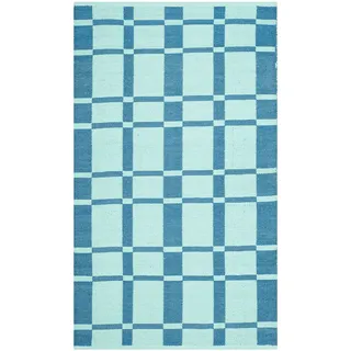 SAFAVIEH Geometrisch Teppich für Wohnzimmer, Esszimmer, Schlafzimmer - Recycled Plastic Collection, Kurzer Flor, Meer, 91 X 152 cm