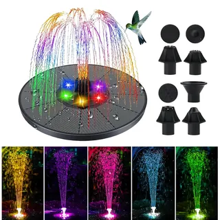 YOUNICE 3W 160mm Solar Springbrunnen mit 8 Düsen, 2500mah Akku mit Farbe LED Lichter für Garten, Teich, Vogel-Bad