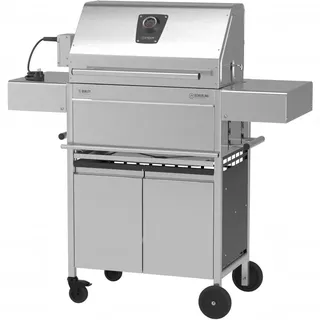 Schickling Holzkohlegrill "Willy L - Pro" Grillwagen BBQ Holzkohlengrill aus rostfreiem Edelstahl mit doppwandigen Deckel - Made in Germany, mit Drehspieß & Backburner, Grillfläche: 55 x 33 cm