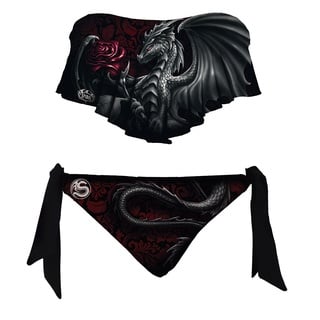 Spiral - Dragon Rose - Bikini mit Allover-Motiv & Rüschen - Schwarz - XL