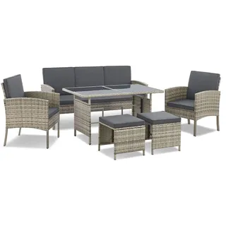 Juskys Polyrattan Sitzgruppe Turin Grau Meliert