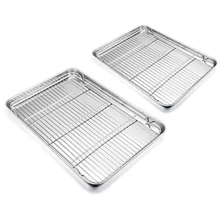 Backblech mit Kuchengitter, HaWare Edelstahl Ofenblech/Abkühlgitter Rechteckige für Backen/Abkühlen, 4er Set (2 Kuchenblech+ 2 Grillrost)- Gesund & Ungiftig, Leicht zu Reinigen&Spülmaschinenfest
