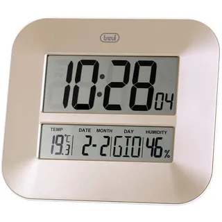 Trevi OM 3520 D, Digitale Wanduhr mit LCD-Display, Modernes Design, Zeitanzeige, Kalender, Temperatur und Luftfeuchtigkeit, Bronze, 27 x 23,5 x 3 cm