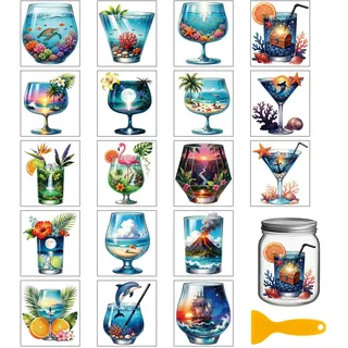 GLOBLELAND 18 Blatt Sommer Ozean Rub On Sticker Unterwasserwelt Tiere 10x9cm Transferaufkleber Aquarell UV DTF Cup Transfer Aufkleber Für Möbel Glas Holz Fotoalbum DIY Deko Scrapbooking Home