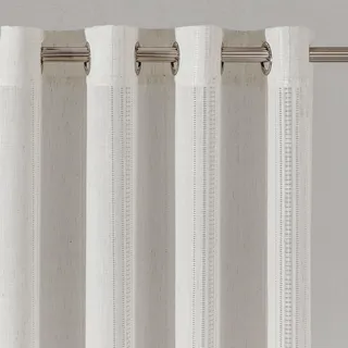 MYSKY HOME Elfenbeinweiße Vorhänge Kurz Boho Leinen-Gardinen mit Ösen Web-Löchern Makramee Häkelgardine für Wohnzimmer Modern Schlafzimmer Dressing Halbtransparent Landhaus Dekoschal 140x160cm 2PC