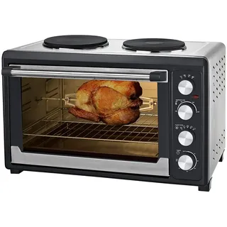 Syntrox Germany 18 Liter Mini Stand Backofen mit Umluft und Drehspieß Miniofen Minibackofen Pizzaofen - Silber