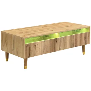 Urban Meuble Couchtisch mit LED-Beleuchtung Eiche Nachbildung und 2 Schubladen , Schwarz , Holzwerkstoff, Metall , Rechteckig , 110x40x50 cm , Wohnzimmer, Wohnzimmertische, Couchtische