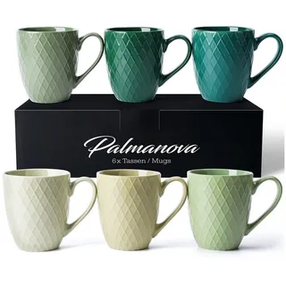 MiaMio – 6 x 400 ml – Kaffeetassen Set/Becher – Moderne Keramik Tasse Matt – Kaffeetasse groß – Palmanova Kollektion (Jungle)