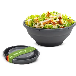 Coolinato Faltbare Schüssel aus Silikon, 20 cm, grau, Faltschüssel zum Aufbewahren, Servieren und Frischhalten, Salat Schüssel für Küche und Camping