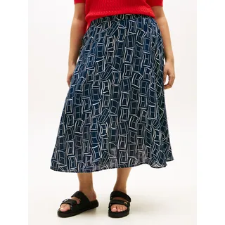 Tommy Hilfiger Curve A-Linien-Rock "CRV ESS LINEN FLARE SKIRT" in großen Größen, ausgestellte Form, flag feathers schwarz night navy