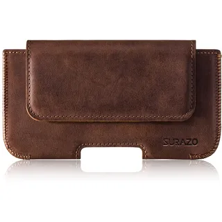SURAZO Premium 100% Echtleder Gürteltasche für Google Pixel 6a Hülle Leder – Horizontale Holster Schutzhülle [Vollleder Handyhülle] Gürtel Tasche Case Cover Lederhülle (Nussbraun)