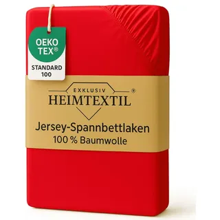 EXKLUSIV HEIMTEXTIL Marke Jersey Spannbettlaken 140-160 x 200 cm 100% Baumwolle Öko - Tex Zertifiziert, Markenqualität, Matratzenhöhe bis 25 cm, Rot