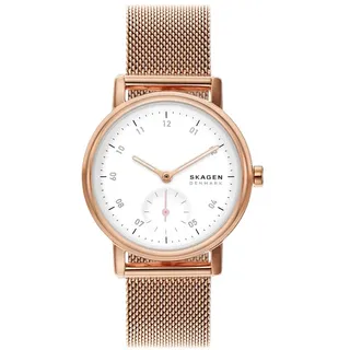 Skagen Kuppel Uhr für Damen, Quarzwerk mit Edelstahl- oder Lederarmband, Roségoldton und Weiß, 32MM