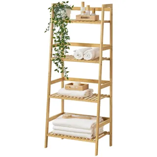 [en.casa] Leiterregal Vinje , Naturfarben , Holz , Bambus , 48x123x32 cm , Wohnzimmer, Regale, Bücherregale
