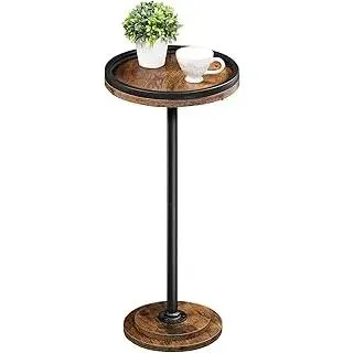 HOOBRO Runder Beistelltisch, Cocktailtisch, Bistrotisch für kleine Räume, Wohnzimmer, Schlafzimmer, rustikales Braun und Schwarz EBF168BZ01