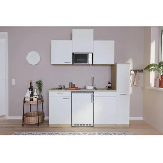 Respekta Küchenzeile Luis 180 cm E-Geräte Edelstahlkochmulde Mikrowelle weiß/eiche sägerau nachbildung