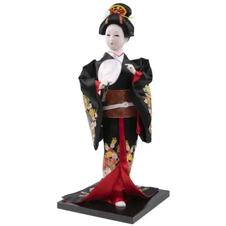 lachineuse – Japanische Puppe – Schwarzer Kimono und Blumen – Asiatische Prinzessin – Japanische Atmosphäre – Asiatisches Dekor – Japanische Geschenkidee, Asien