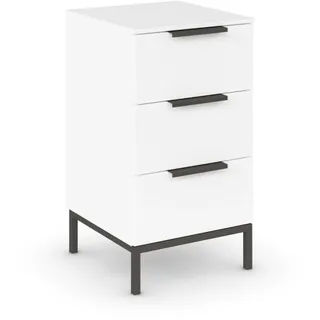 Rauch Möbel Flipp, Kommode für Schlafzimmer, Kinderzimmer, Wohnzimmer, Jugendzimmer, Flur, Garderobe, 3 Schubladen, mit Softclose-Funktion, Griffe und Metallkufe Graphit, Farbe Weiß, Breite 40 cm