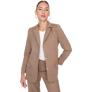 Trendyol Women's Damen Regular Zweireihig Plain Webstoff Blazer Coat, Khaki, 36