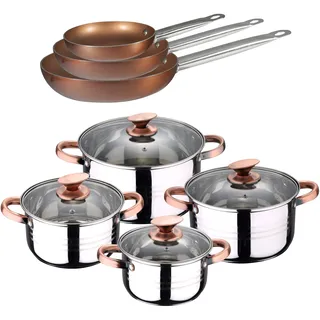 San Ignacio Set mit 8 Stück Kocina Saugglocken + 3 Sartenen 20, 24 Y 28 cm Professional Chef Copper Plus Küchenbatterie, Glas, Chrome, Einheitsgröße