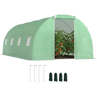 Outsunny Foliengewächshaus begehbares Polytunnel 6 x 3 m Gewächshaus mit 8 Fenster Treibhaus Frostschutz Stahlrohr Dunkelgrün