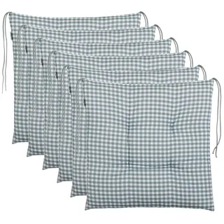 Brandsseller Sitzkissen Stuhlkissen kariert Kissen Sitzpolster Garten Auflage - 40 x 40 cm - anthrazit, hellgrau, braun, beige (6er-Paket, Grau)