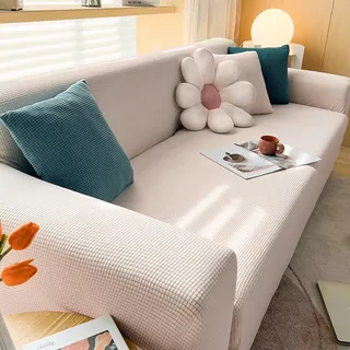 VanderHOME High Stretch Sofabezug Moderne Weicher Sofaüberzug Polyester Jacquard Rutschfester Sofahusse Für Wohnzimmer Protector Für Hunde Haustiere (3 Sitzer, Beige)