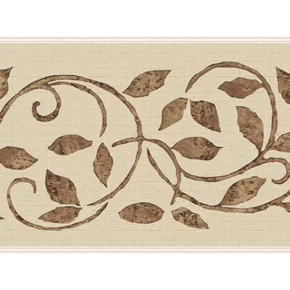 Dundee Deco DDAZBD9334 Tapetenbordüre zum Abziehen und Aufkleben, Damast-Creme-braune Ranken-Wandbordüre, Retro-Design, 4,57 m x 17,78 cm, selbstklebend