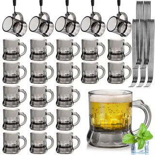 Mssushi 25 Stück Schnapsgläser Mit Griff, 30ML Wiederverwendbar Schnapsglas mit Henkel Kunststoff, Schnapsgläser am Band zum Umhängen für Junggesellenabschied, Fasching, Mottoparty (Schwarzen)