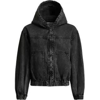Jeansjacke KHUJO "Jeansjacke Gretel", Damen, Gr. XS, schwarz, Obermaterial: 100% Baumwolle CO., gerade hüftlang, hoch geschlossener Ausschnitt, Raglanärmel abgesteppte Kante, Jacken Jeansjacke, Modische Jacke in Jeans-Optik