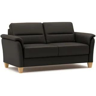 CAVADORE Leder 3er-Sofa Palera / Landhaus-Couch mit Federkern + massiven Holzfüßen / 179 x 89 x 89 / Leder Dunkelbraun