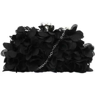 Milya Damen Clutch Blumen Elegante Brauttasche Hochzeit Party Kleidertasche Abendtasche Handtasche mit Kette Kiss Lock, Schwarz