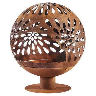 Kobolo Feuerschale Feuerkorb BLOOM Kugelform 60x60x69cm Durchmesser 60cm mit Motiv - Metall Rostoptik