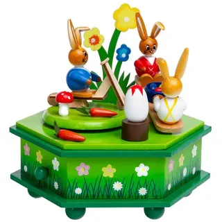 SIKORA OD03 Osterdeko Holz Musik Spieldose mit Osterhasen Figuren, Farbe/Modell:A1 grün - Osterhasenspielplatz