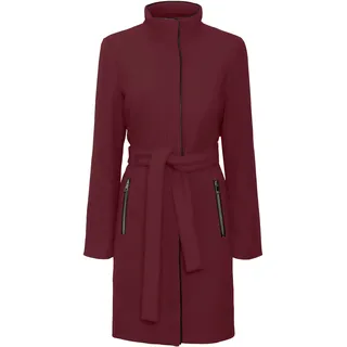 Kurzmantel VERO MODA "VMBLASSJESSY AW WOOL JACKET GA LCS", Damen, Gr. S, windsor wine, Web, Obermaterial: 64% Polyester, 30% Wolle, 6% Nylon, unifarben, Po-bedeckend, V-Ausschnitt, Mäntel Kurzmantel, mit Wollanteil und Lederimitat Details