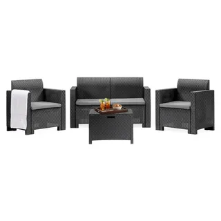 Lounge-Set für den Außenbereich Dmotto, Garten-Set mit Kissen, Lounge-Set für den Innenbereich in Rattan-Optik, 100 %  Italy, Anthrazit - Schwarz