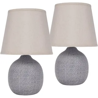 BRUBAKER 2er Set Tisch- oder Nachttischlampen - 28,5 cm - Braun/Beige- Keramik Lampenfüße mit Struktur - Leinen Schirme Beige