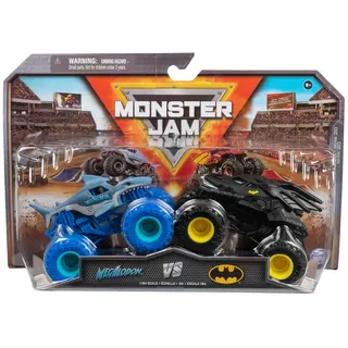 Spin Master Monster Jam - Original Zweier-Pack mit dem Batmobil vs. Megalodon - authentischen Monster Trucks im Maßstab 1:64