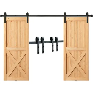 Vevor 244cm Schiebetürbeschlag J-förmig Schiebetürsystem mit 2-teiligen Schienen 150kg Tragfähigkeit Laufschiene Ideal für Schiebetüren mit Türstärke von 32-45mm, Türbreite von 1,12-1,32m