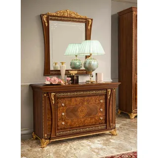 Kommoden Set Italienische Möbel 2tlg. Massivholz Kommode mit Spiegel Sideboard
