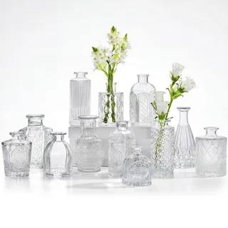 CUCUMI Glasvasen, Set mit 12 Stück, kleine Vasen für Tafelaufsätze, Vase für Blumen in Großpackung für rustikale Hochzeit, Zuhause, Tischdekorationen