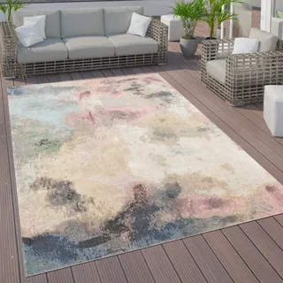 In- & Outdoor Teppich Terrasse Küchenteppich Vintage Pastell Abstrakte Muster Grösse 200 cm Rund - Bunt