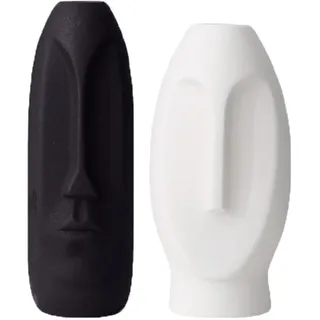 2er-Set Moderne Gesichts Blumenvase, Minimalism Abstrakte Vasen mit Gesichtsgestaltung, Dekorative menschliche Gesicht Ornament (1 X Kohleschwarz, 1 X Weiß)