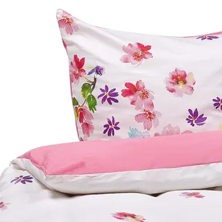 Beliani Larynhill Floral Baumwolle Weiß 155 x 220 cm + 80 x 80 cm
