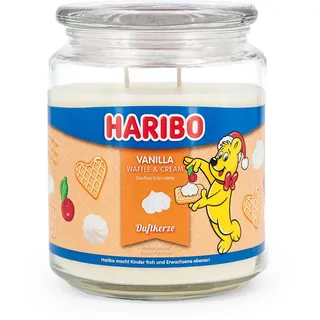 Haribo Duftkerze im Glas | Vanilla Waffle Cream 510g | Duftkerze Vanille mit Buttercreme | 2 Dochte | Brenndauer bis 100h | Geschenkidee für Winter & Weihnachten